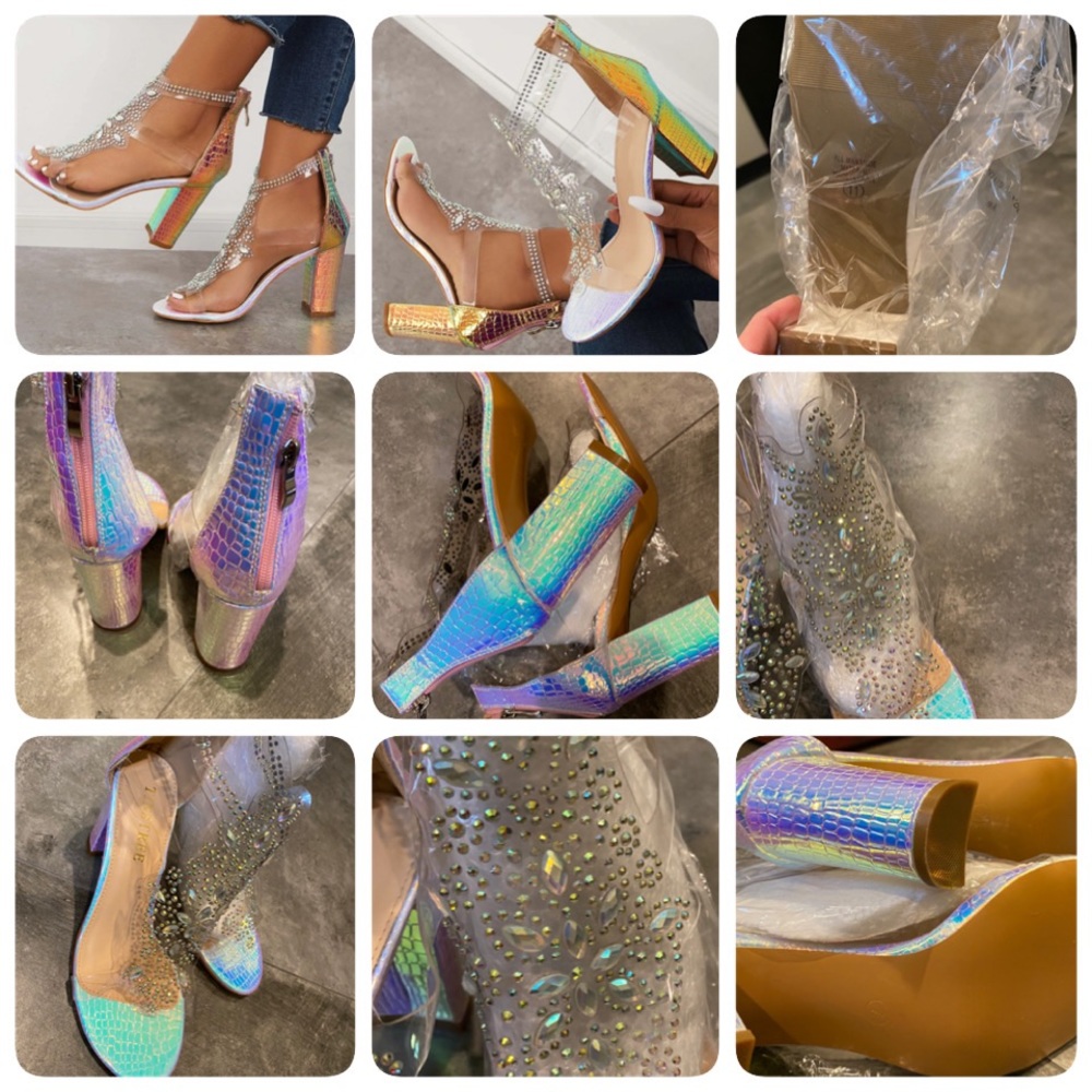 Tinstreet iridescent wedge rhinestone heel- size 7- NEW